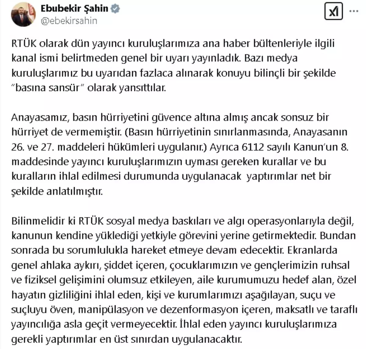 RTÜK Başkanı\'ndan Basına Sansür Açıklaması