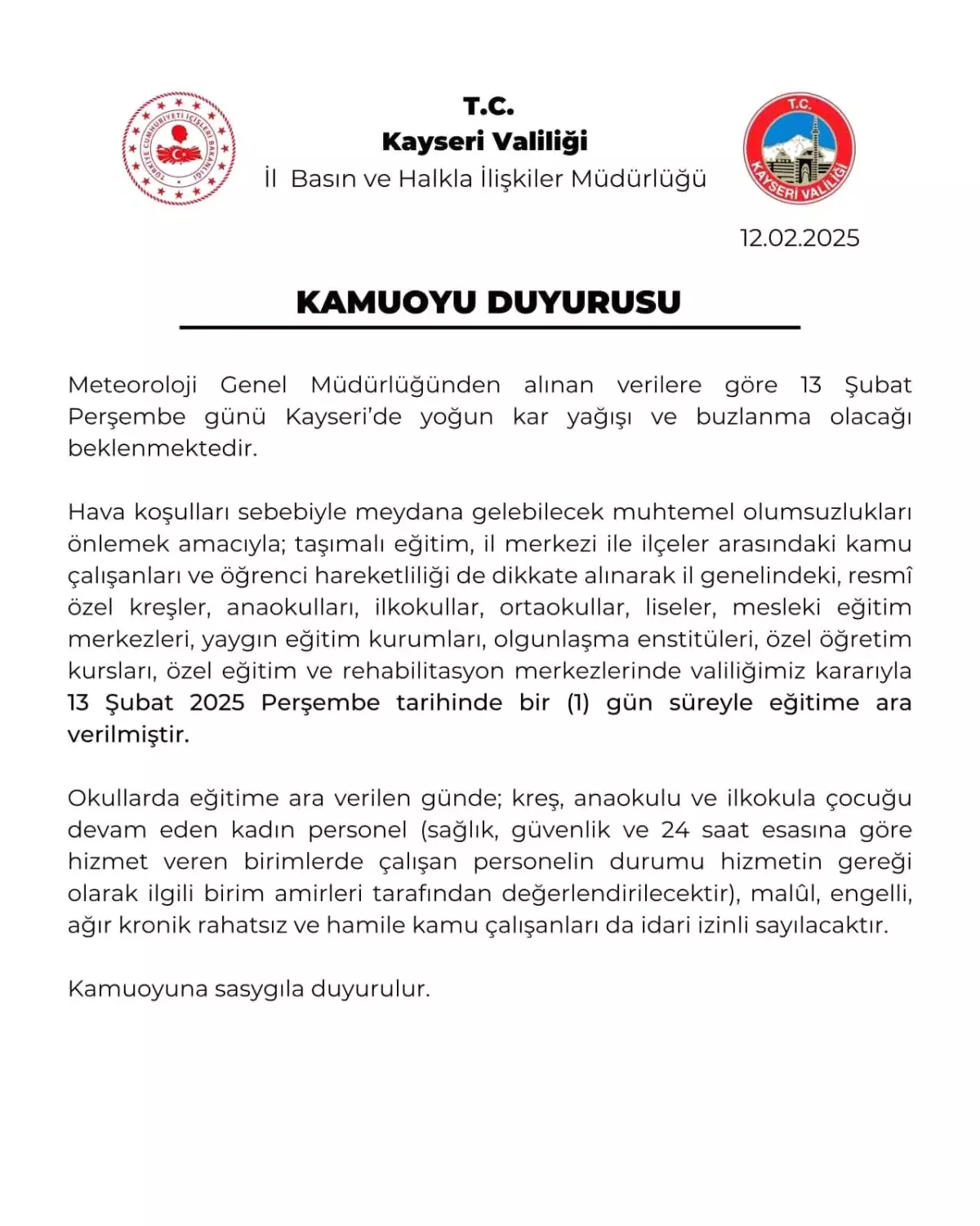 Kayseri\'de Eğitime Kar Engeli