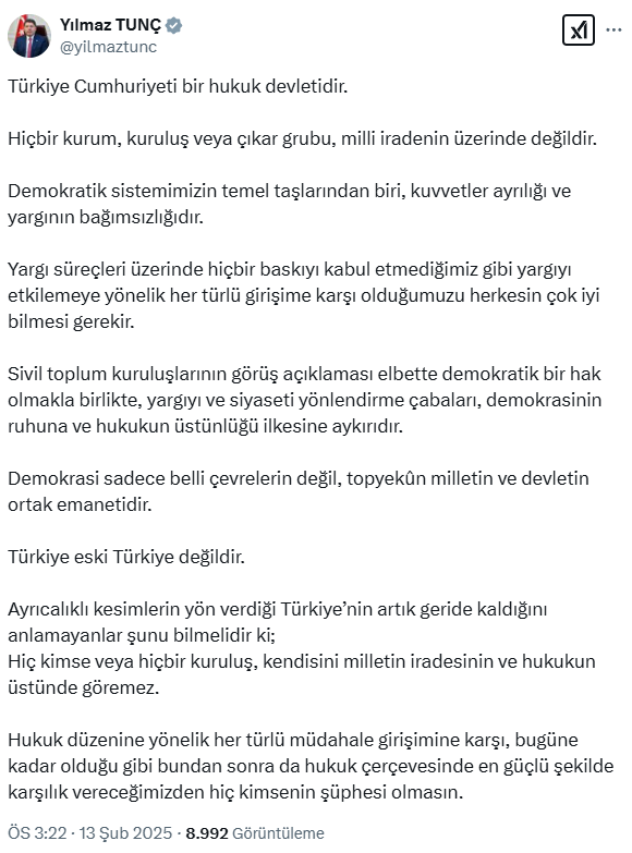 Adalet Bakanı Tunç'tan TÜSİAD'ın eleştirilerine ilk yanıt