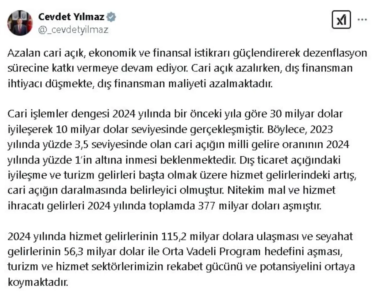 Cevdet Yılmaz: Cari Açık Azalıyor, Ekonomik İyileşme Devam Ediyor