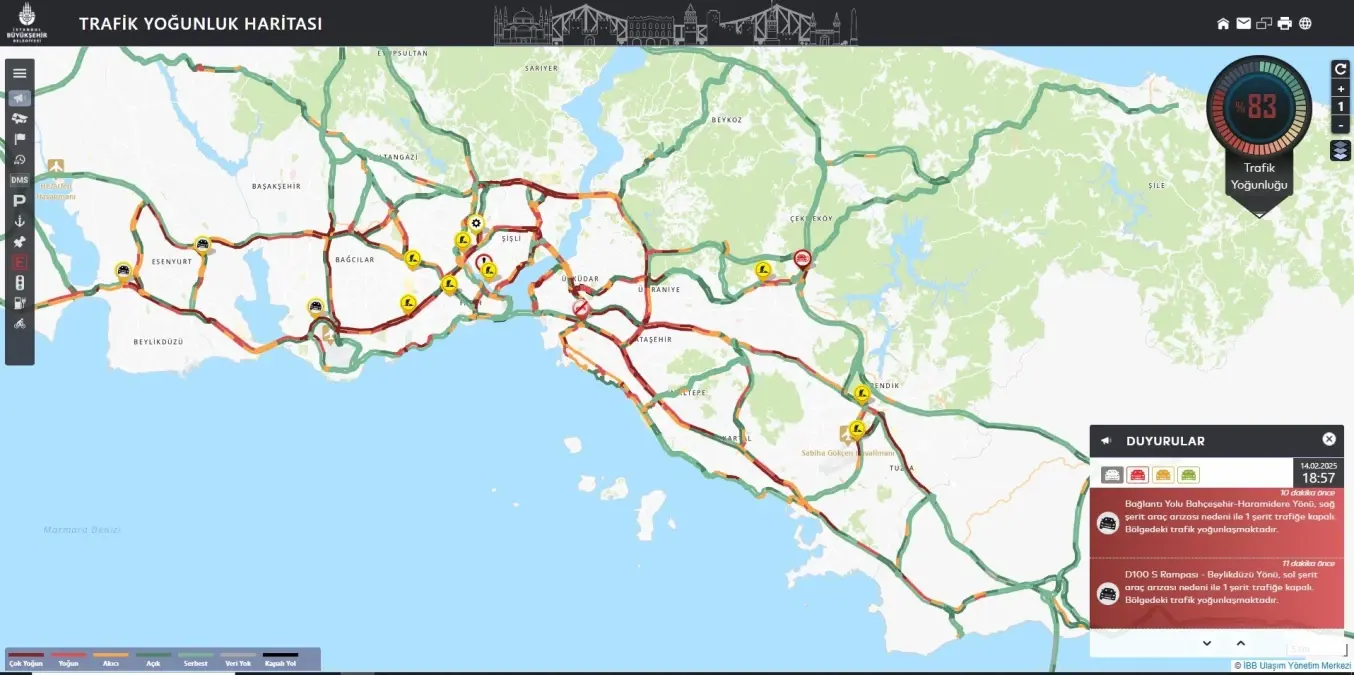 İstanbul\'da Trafik Yoğunluğu Yüzde 83