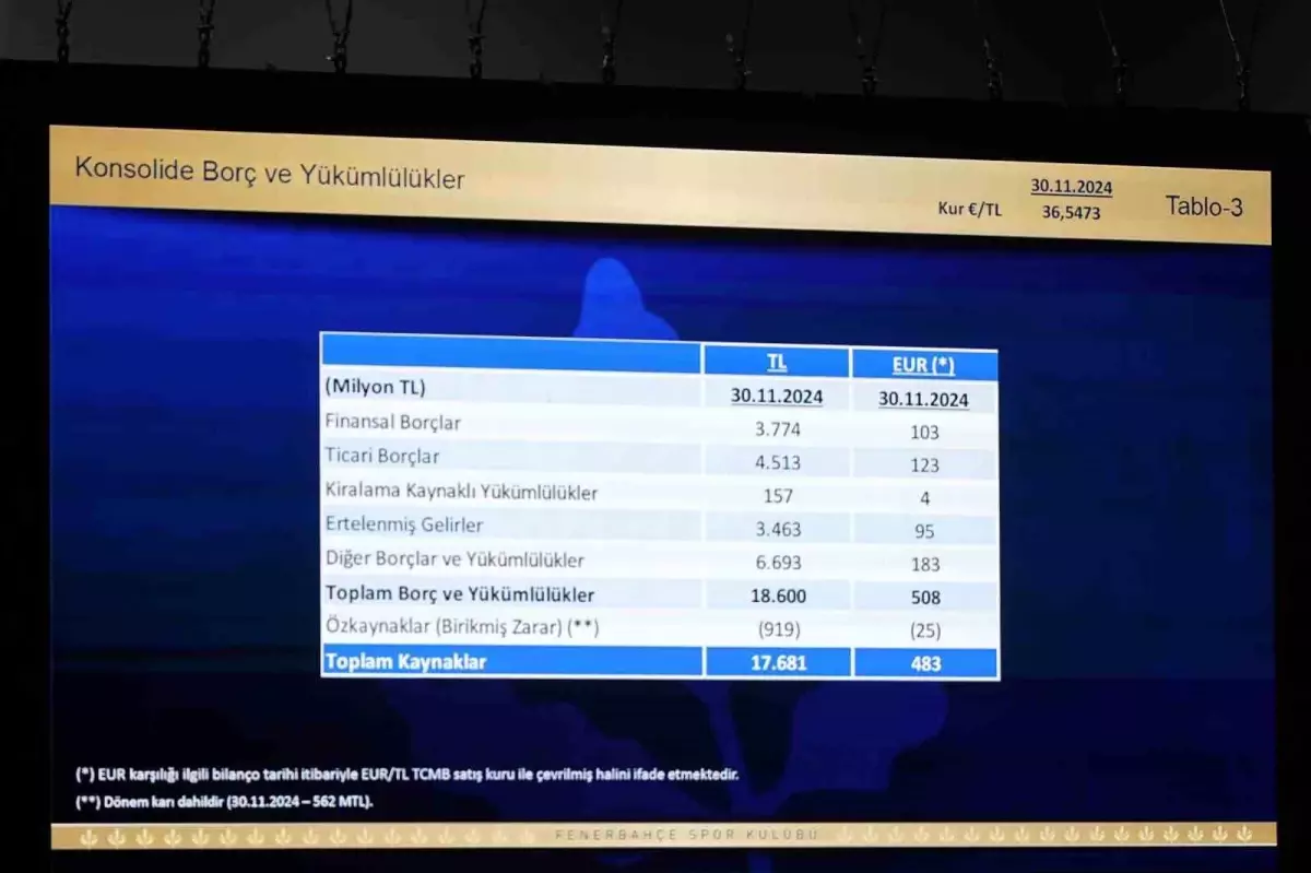Fenerbahçe\'nin Borcu 18.6 Milyar TL