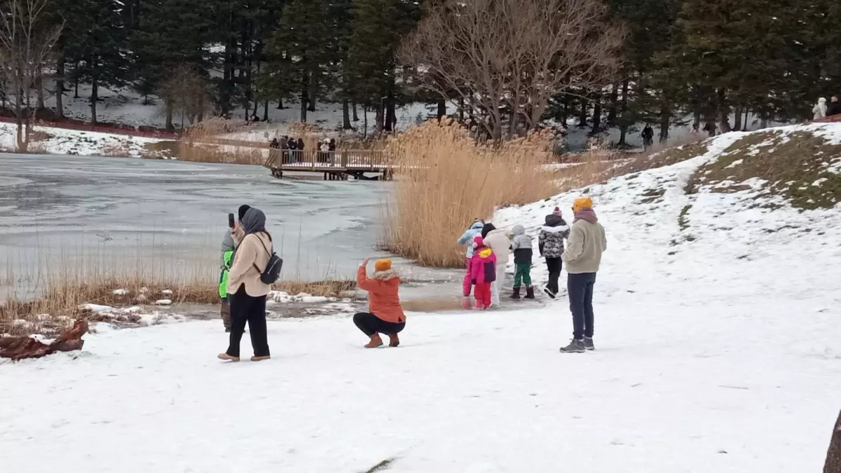 Gölcük Tabiat Parkı, Buz Tutan Gölü ile Ziyaretçi Akınına Uğradı
