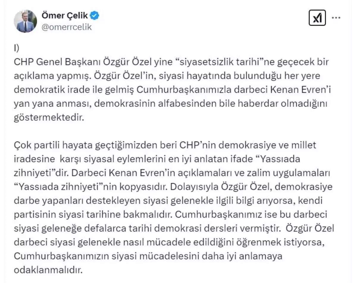 Ömer Çelik\'ten Özgür Özel\'e Sert Yanıt