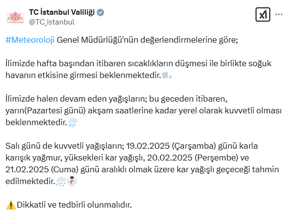 İstanbul Valiliği saat verip uyardı: Kuvvetli kar yağışı geliyor