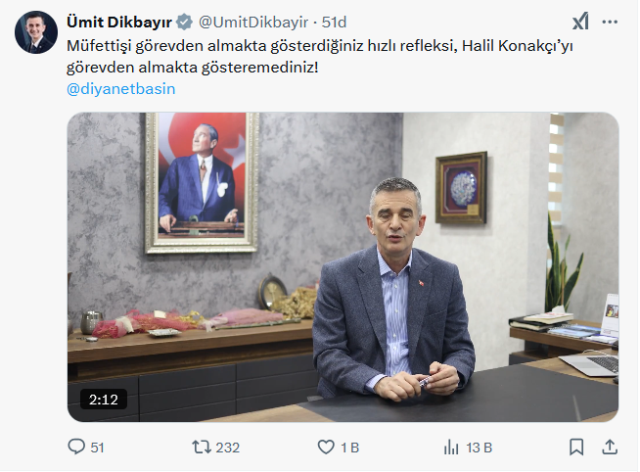 Halil Konakcı soruşturmasını Diyanet müfettişi görevden alındı iddiası