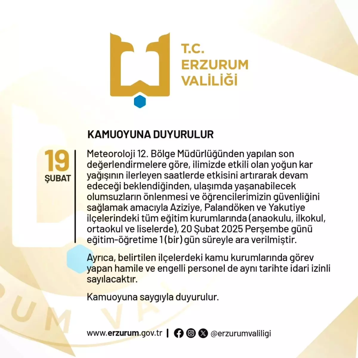 Erzurum\'da Yoğun Kar Nedeniyle Eğitim Durdu