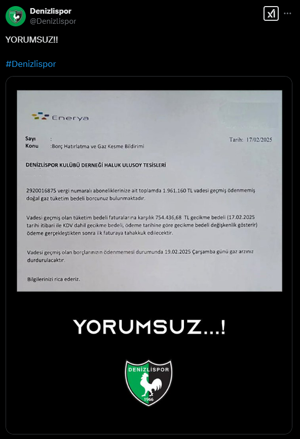 Bir zamanlar Süper Lig'de fırtınalar estiren takım şimdi doğalgaz faturasını ödeyemiyor