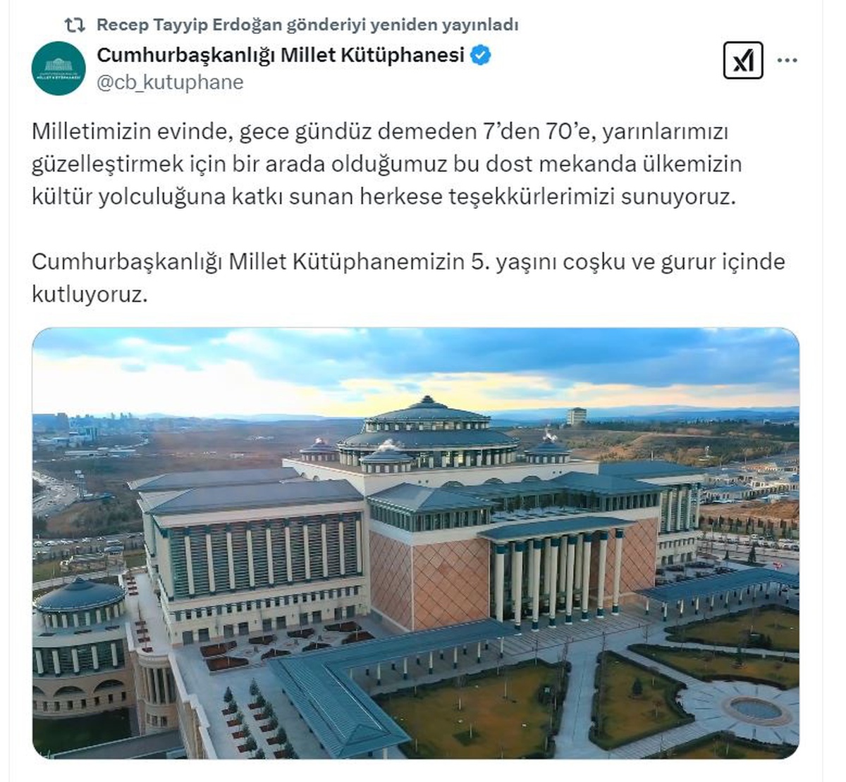 Cumhurbaşkanlığı Millet Kütüphanesi 5. Yaşını Kutluyor
