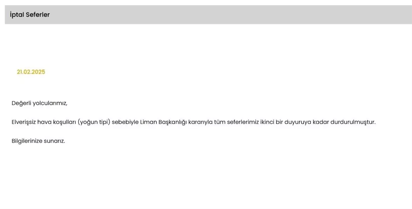 İstanbul\'da Vapur Seferleri İptal