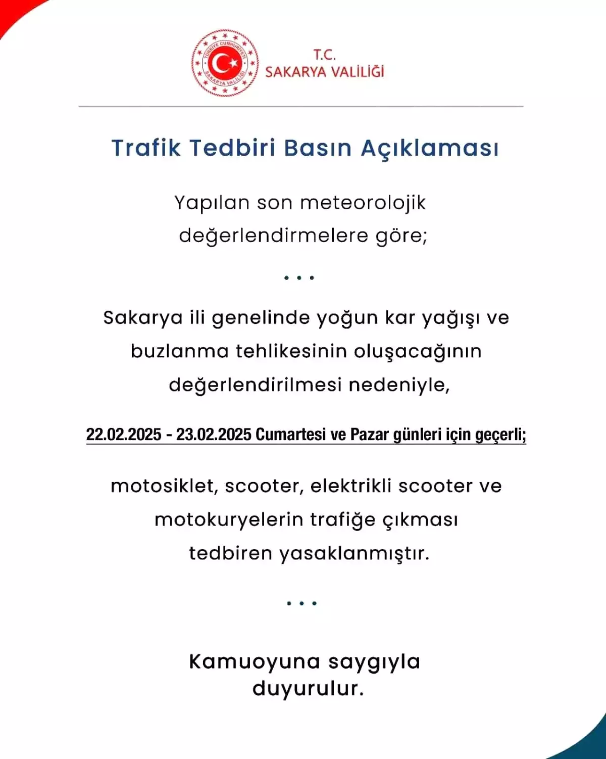 Sakarya\'da Motosikletler Yasaklandı