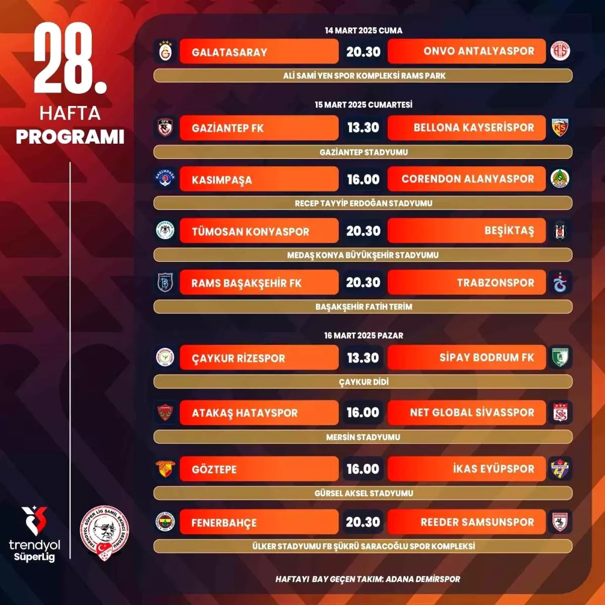 Süper Lig 28. Hafta Programı Açıklandı