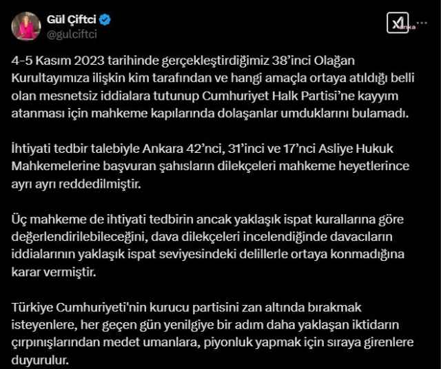 CHP kurultayı için açılan davaların tamamı reddedildi