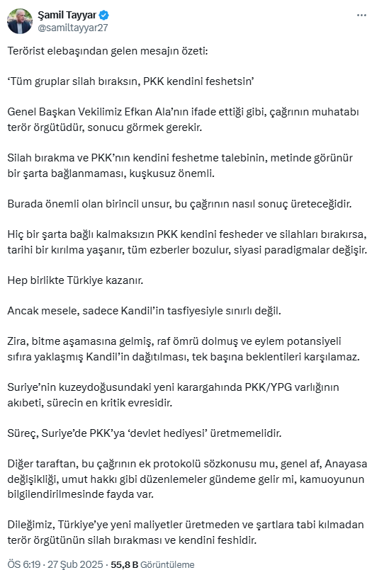 AK Partili Şamil Tayyar'dan 'Öcalan' sorusu: Çağrının ek protokolü söz konusu mu?