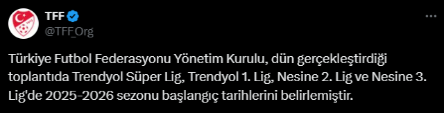 TFF duyurdu: Süper Lig'de yeni sezonun başlama tarihi belli oldu