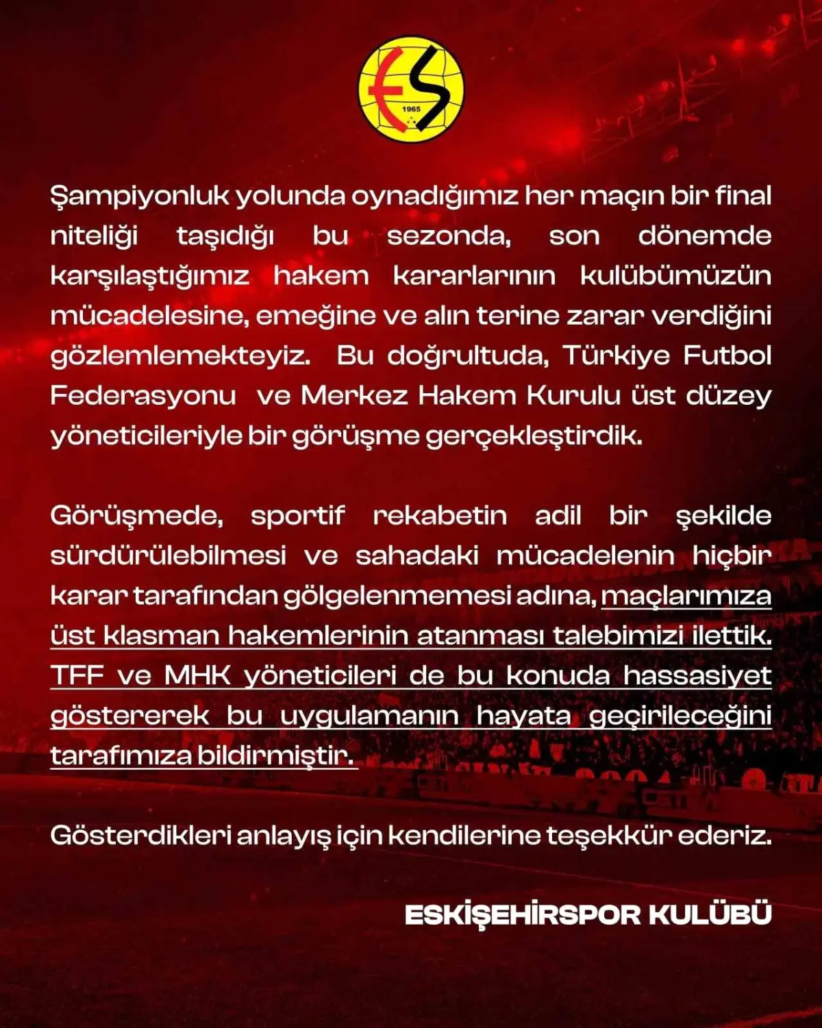 Eskişehirspor Hakem Atamaları İçin TFF ile Görüştü