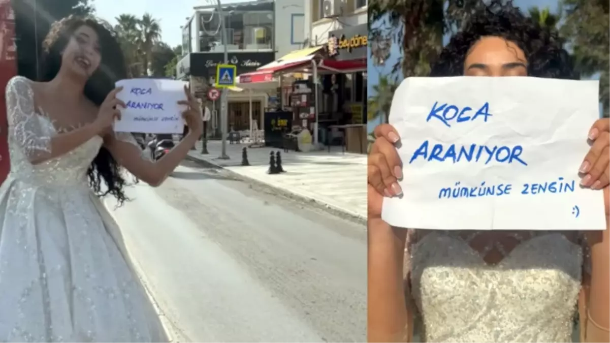 Gelinliği giyip \'\'Koca aranıyor\'\' yazılı döviz ile sokağa çıktı