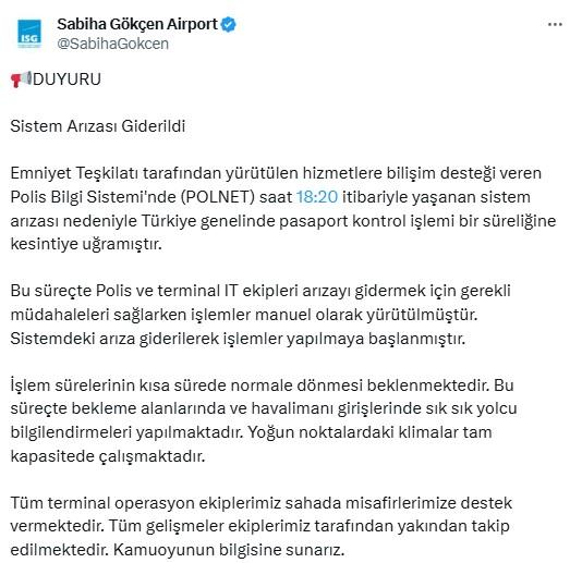 Sabiha Gökçen Havalimanı'nda pasaport sistemi çöktü, yolcular saatlerce bekledi