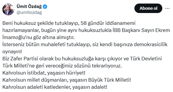 İmamoğlu'nun gözaltına alınmasına bir tepki de Özdağ'dan