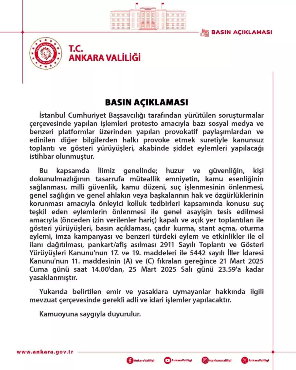 Ankara\'da Eylem Yasaklandı