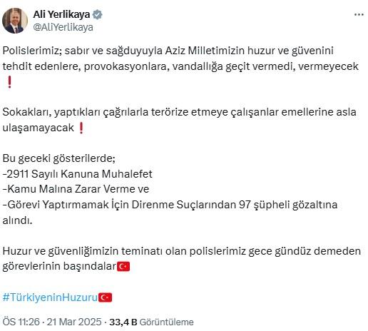 Ekrem İmamoğlu protestolarında 97 kişi gözaltına alındı