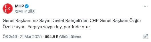 Özgür Özel'den Bahçeli'ye: Milletin sesini duy, darbeye karşı dur.