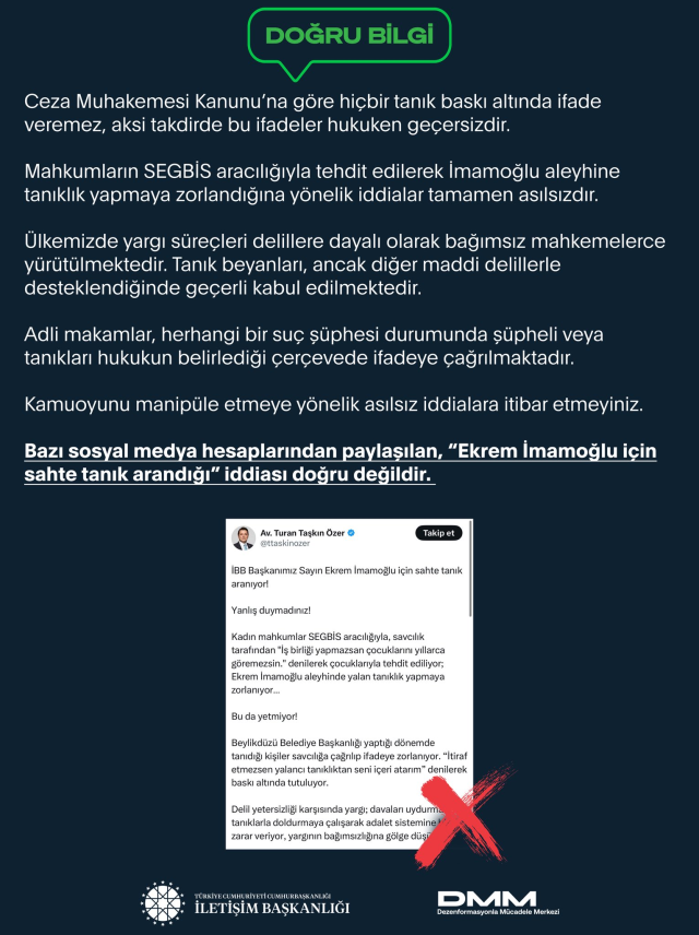 İmamoğlu için sahte tanık arandığı iddiasına Cumhurbaşkanlığından yalanlama
