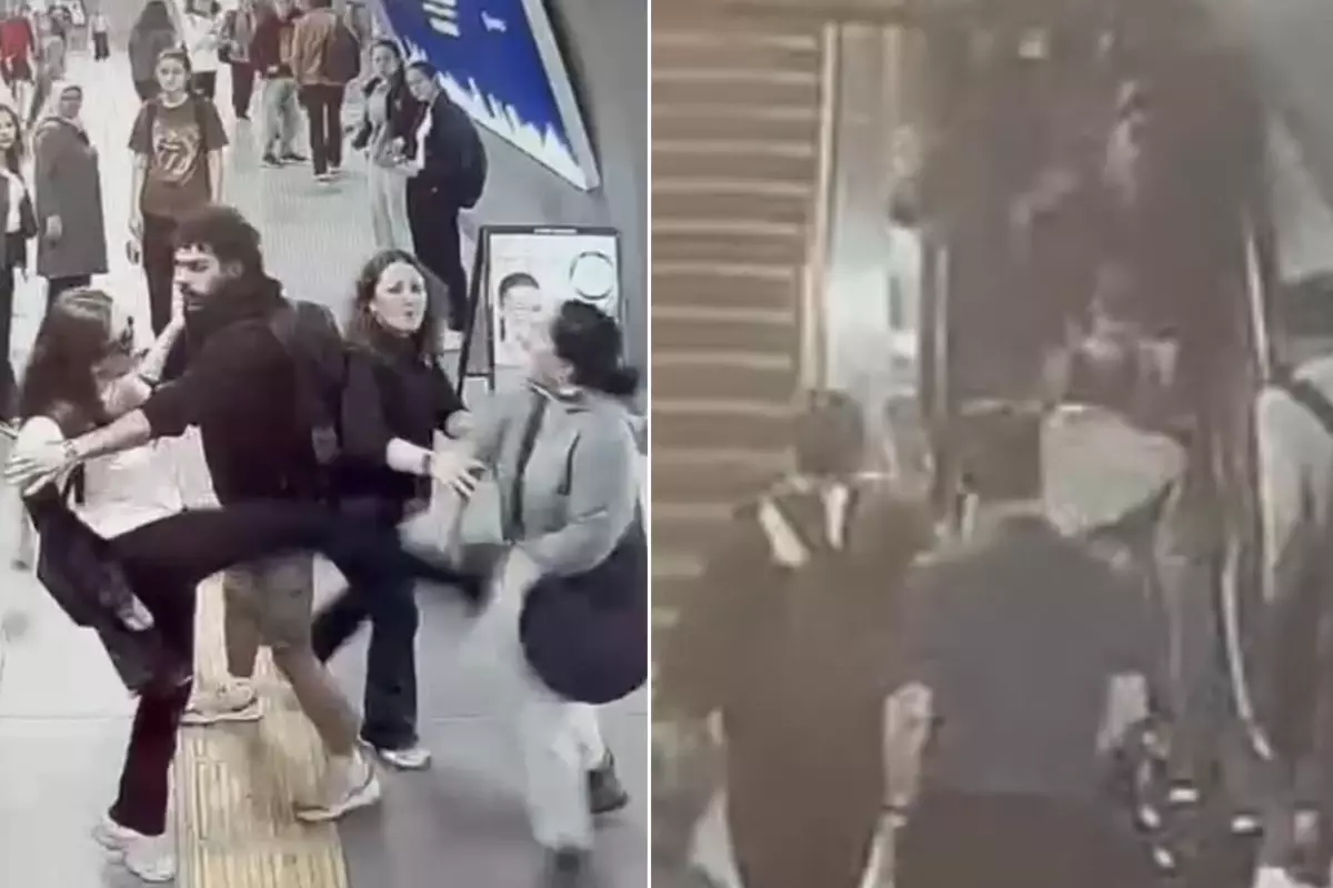 Metrobüs istasyonunda kavga! Yürüyen merdivenlerden yuvarlandı