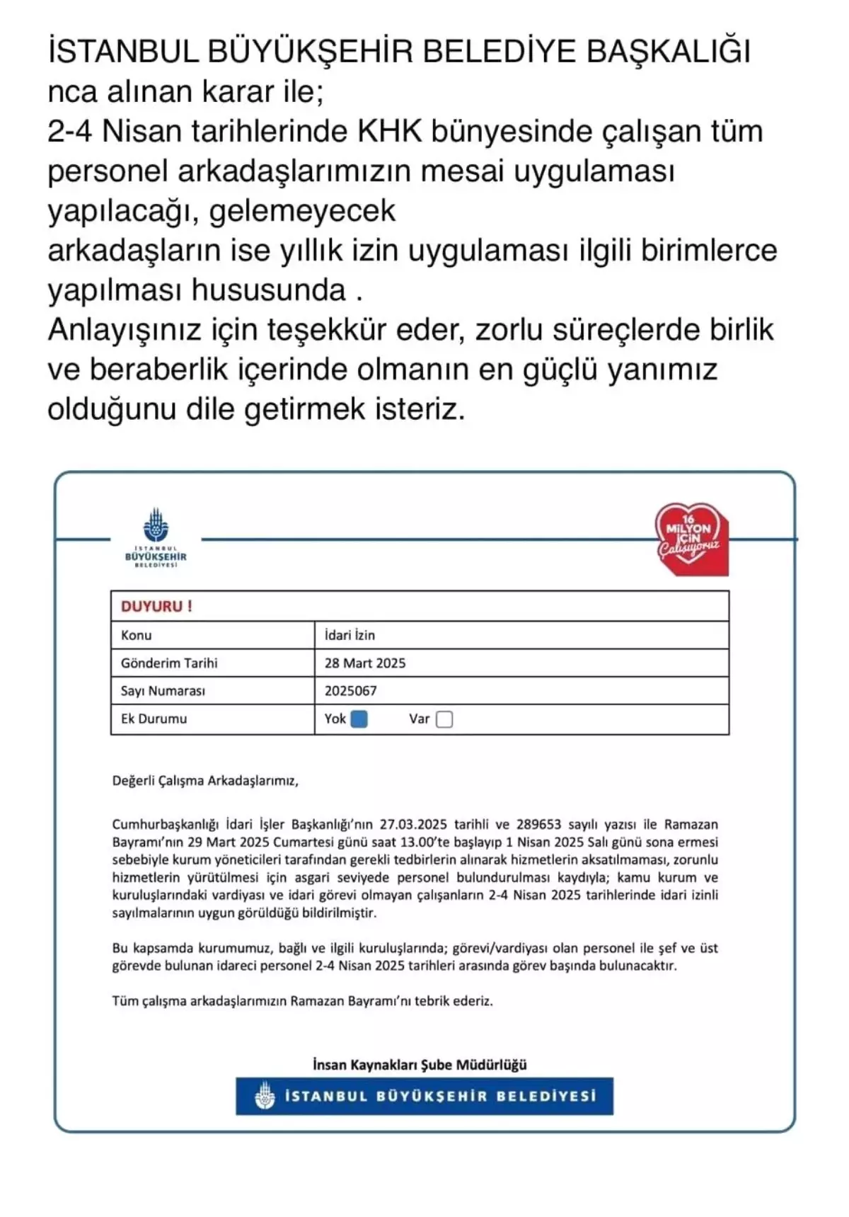 İBB\'de KHK\'lı İşçilere Bayram İzni Verilmedi