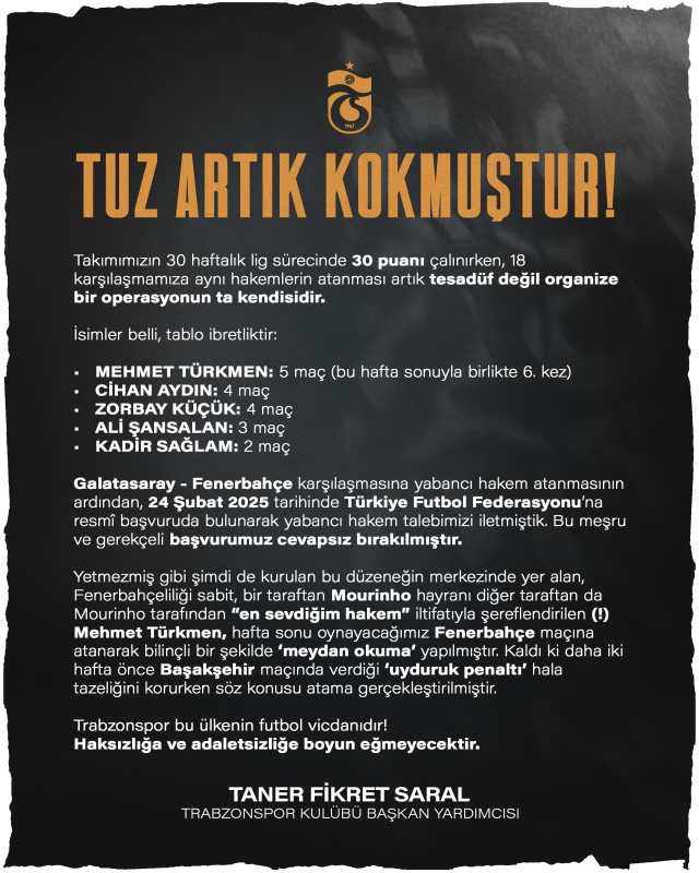 Trabzonspor'dan Fenerbahçe maçı öncesi zehir zemberek tepki