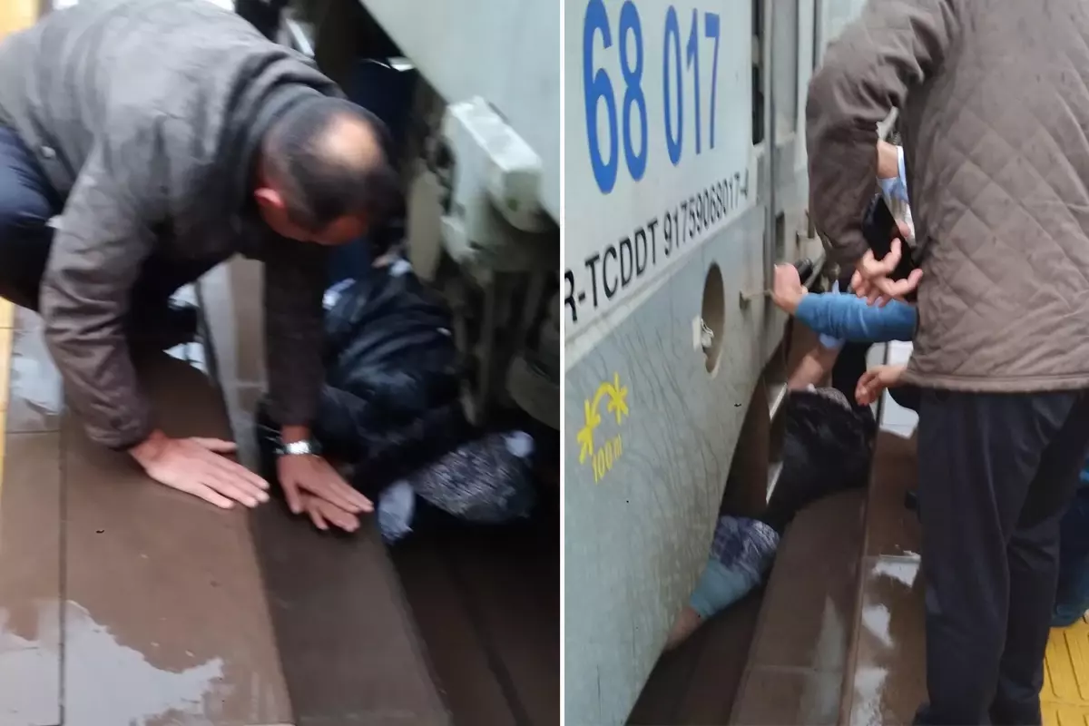 Tren ile peron arasına sıkışan kadın, makinistin dikkati sayesinde kurtuldu