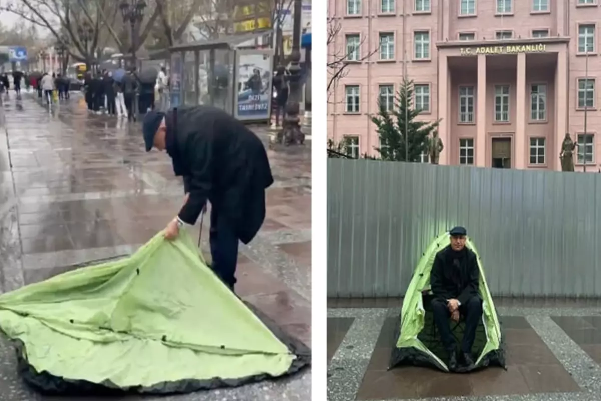 CHP\'li Mahmut Tanal tutuklu öğrenciler için Adalet Bakanlığı önünde çadır kurdu, polis müdahale etti