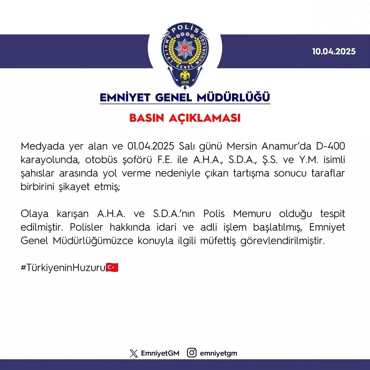 Mersin\'de Yol Tartışmasında İki Polis Açığa Alındı