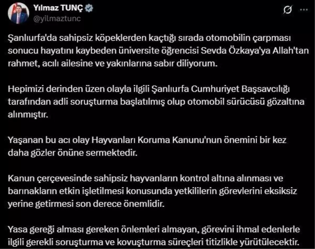 Bakan Tunç\'tan Sevda Özkaya\'ya Başsağlığı