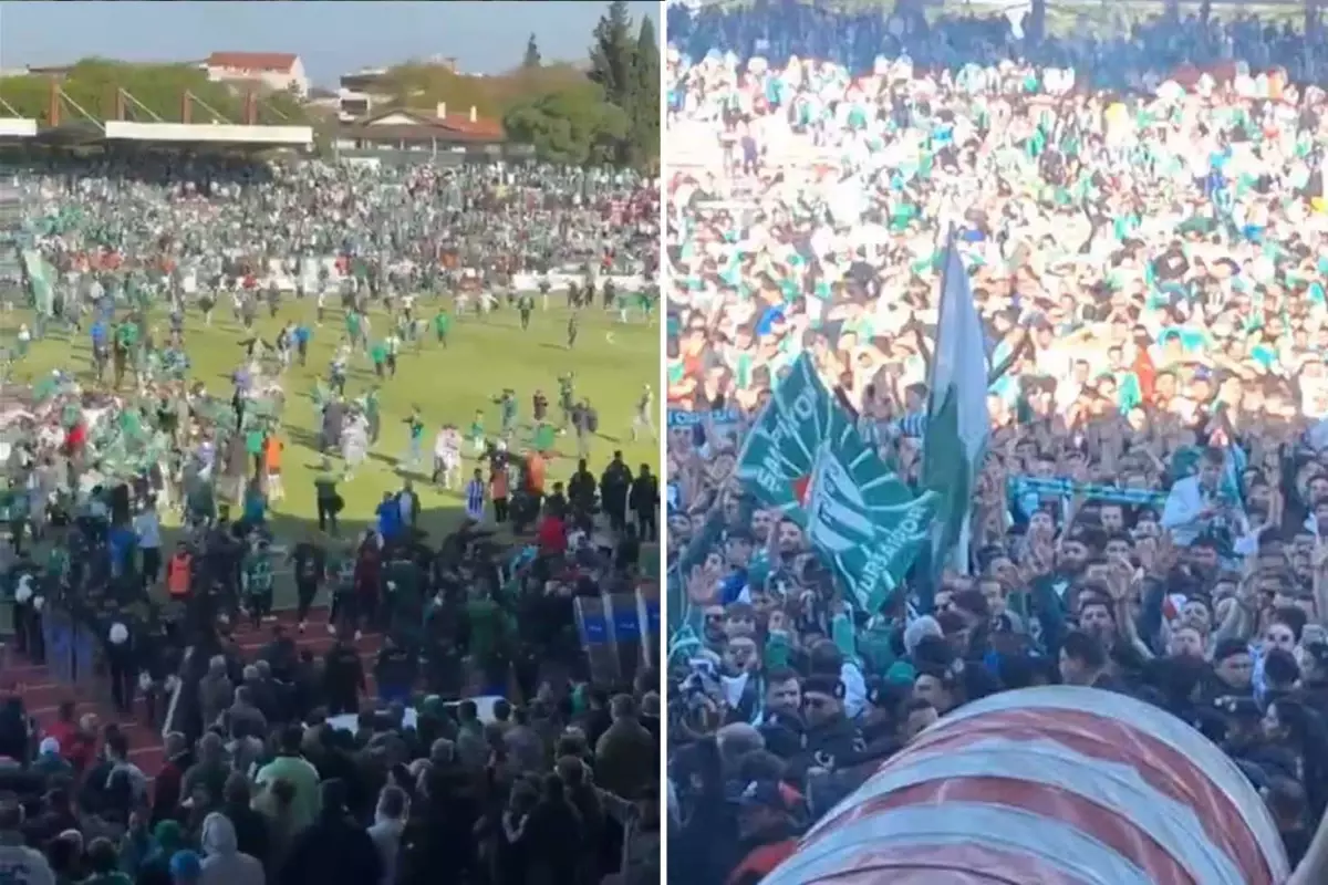 Son düdükten sonra olanlar oldu! Şampiyon Bursaspor\'un taraftarları sahaya daldı