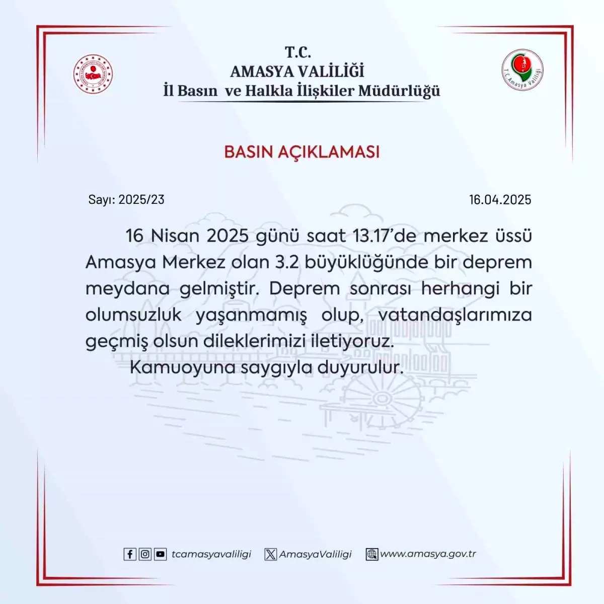 Amasya\'da 3.2 Büyüklüğünde Deprem