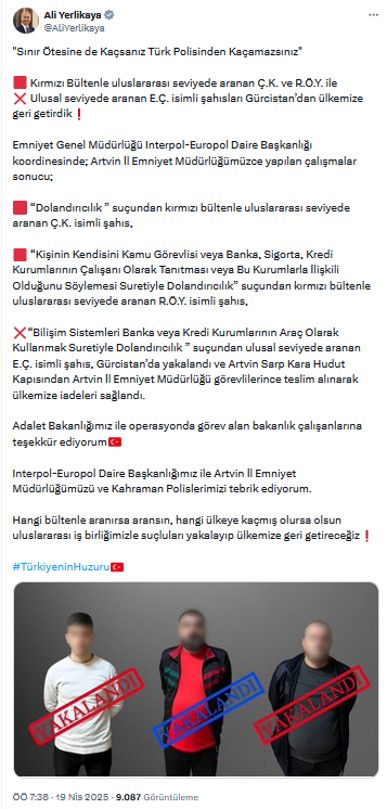 Uluslararası seviyede aranan 3 kişi Türkiye'ye getirildi