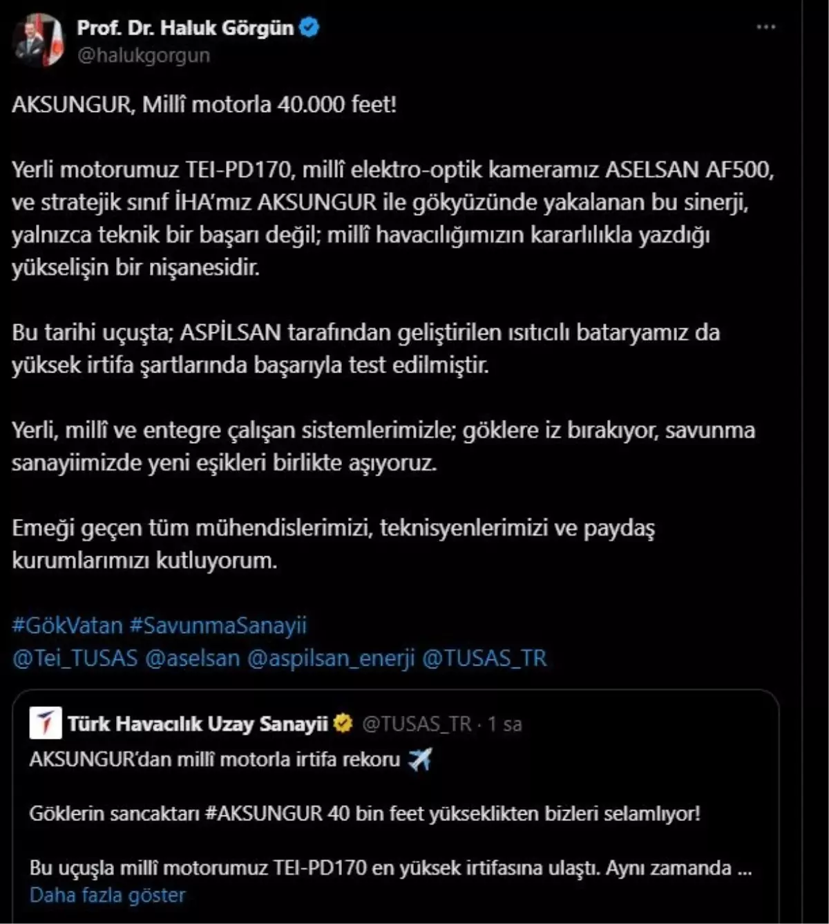 Milli Havacılıkta Yeni Başarı