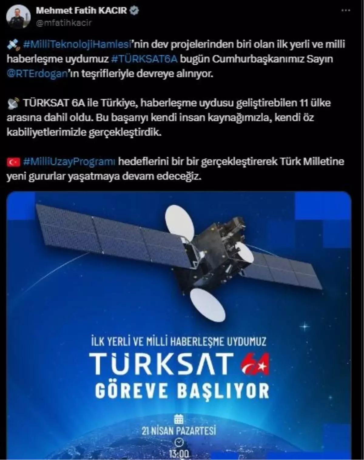 TÜRKSAT 6A Devreye Alındı