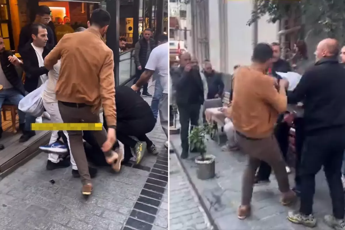 Esnaf, yere yatırdığı kişiyi acımasızca dövdü