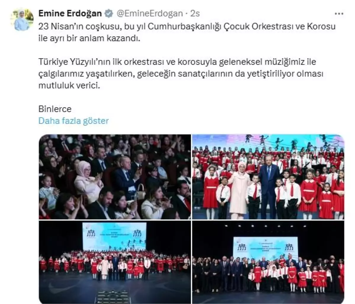 Emine Erdoğan: Cumhurbaşkanlığı Çocuk Orkestrası, Geleceğin Sanatçılarını Yetiştiriyor
