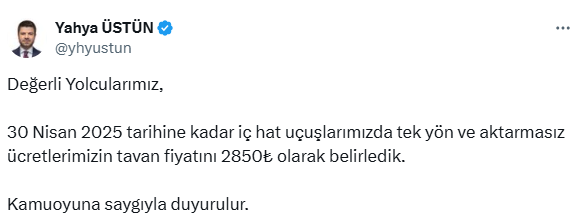 30 Nisan'a kadar sürecek! THY'den yeni tavan fiyat kararı