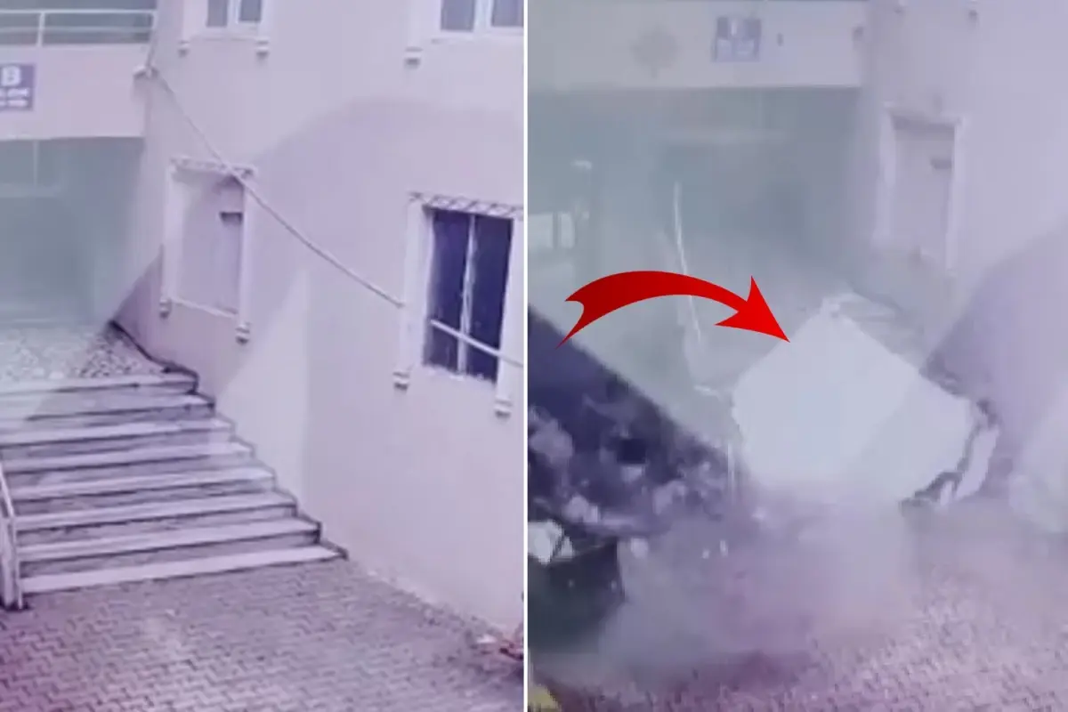 Kumburgaz\'da bina duvarlarının yıkılma anı kamerada