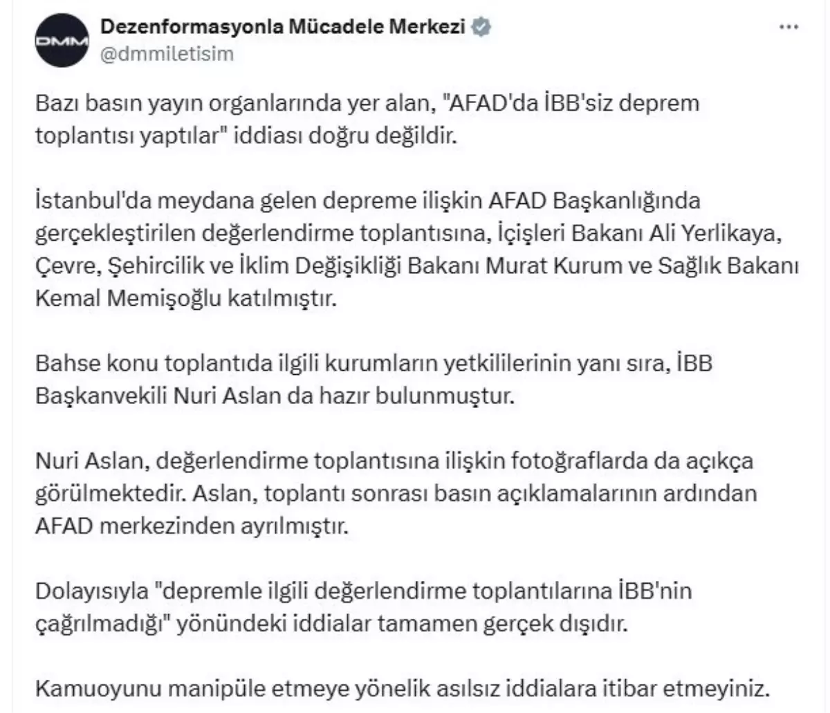 İBB Deprem Toplantısında Vardı İddialar Asılsız