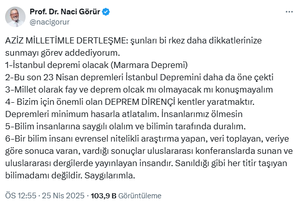 Naci Görür'den İstanbul depremi sonrası 6 maddelik uyarı listesi