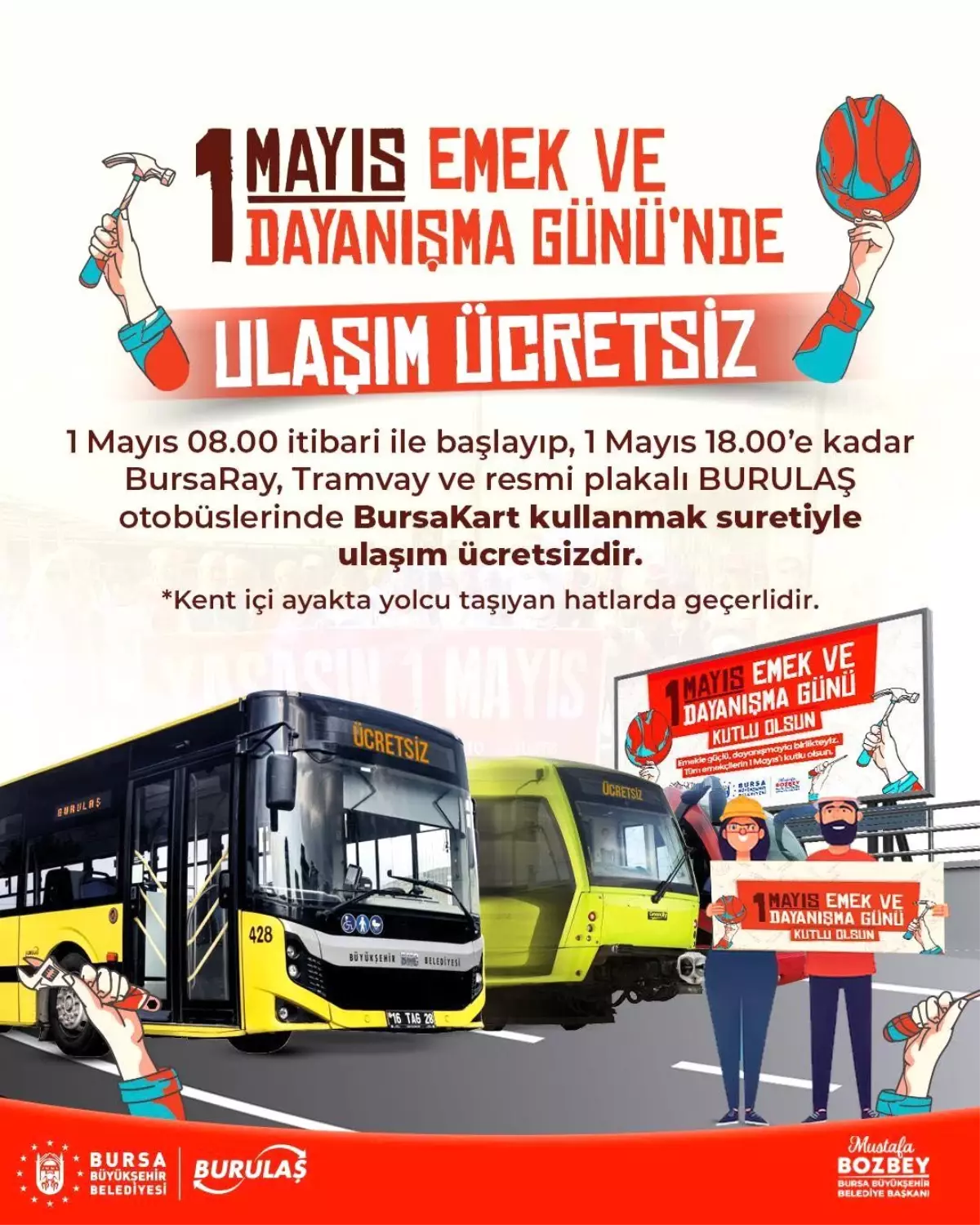 Bursa\'da 1 Mayıs Taşımacılığı Ücretsiz!