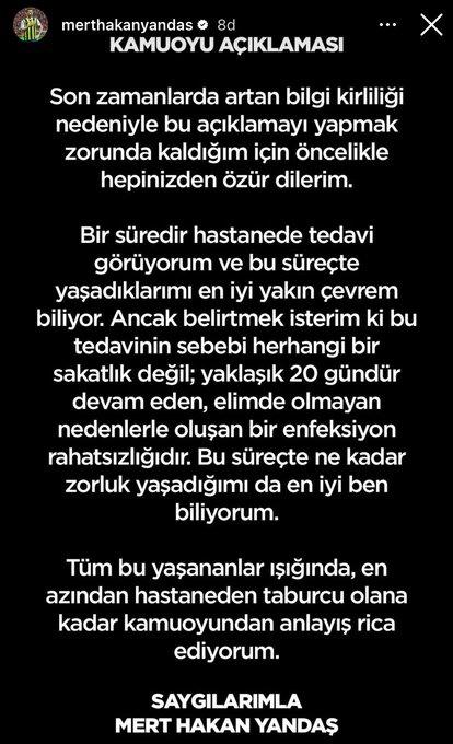 Mert Hakan Yandaş'tan sağlık durumuyla il