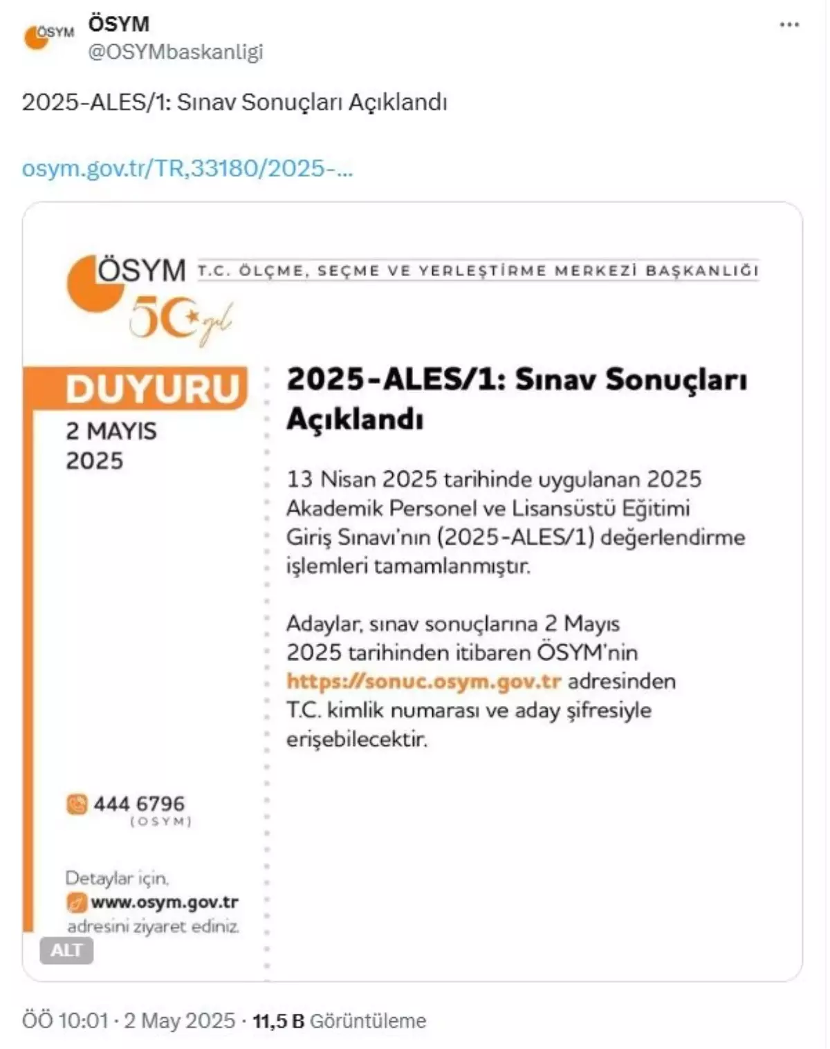 ALES 2025 Sınav Sonuçları Açıklandı