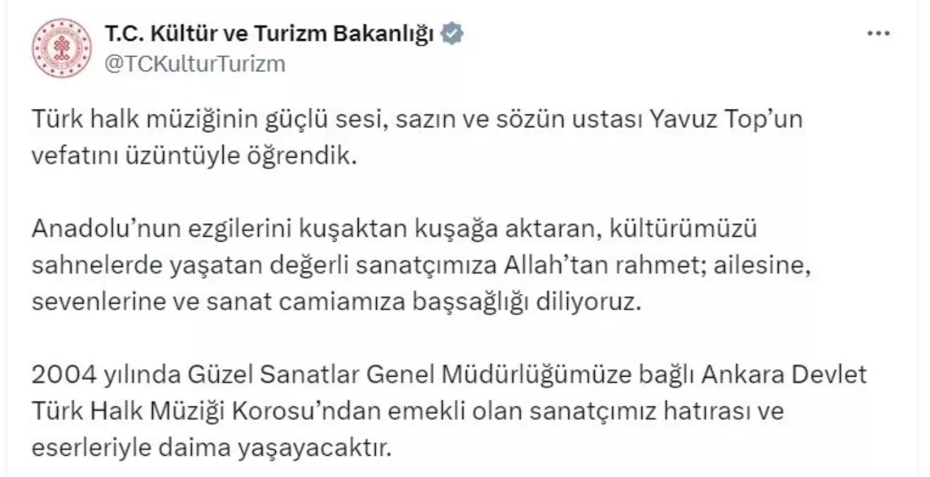 Yavuz Top İçin Taziye Mesajı