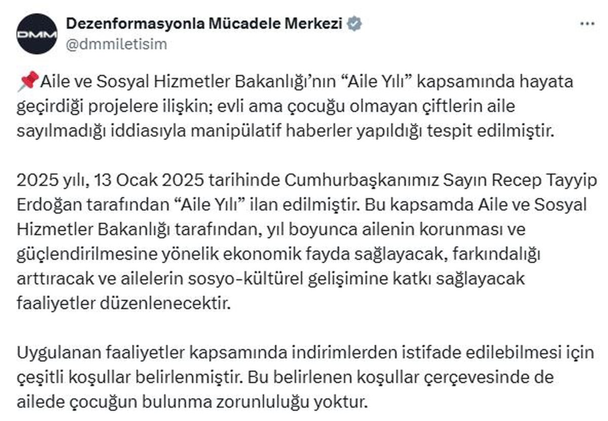 Aile Yılı kapsamında evli ve çocuksuz çiftlerin \'aile\' olarak değerlendirilmediği iddiaları yalanlandı